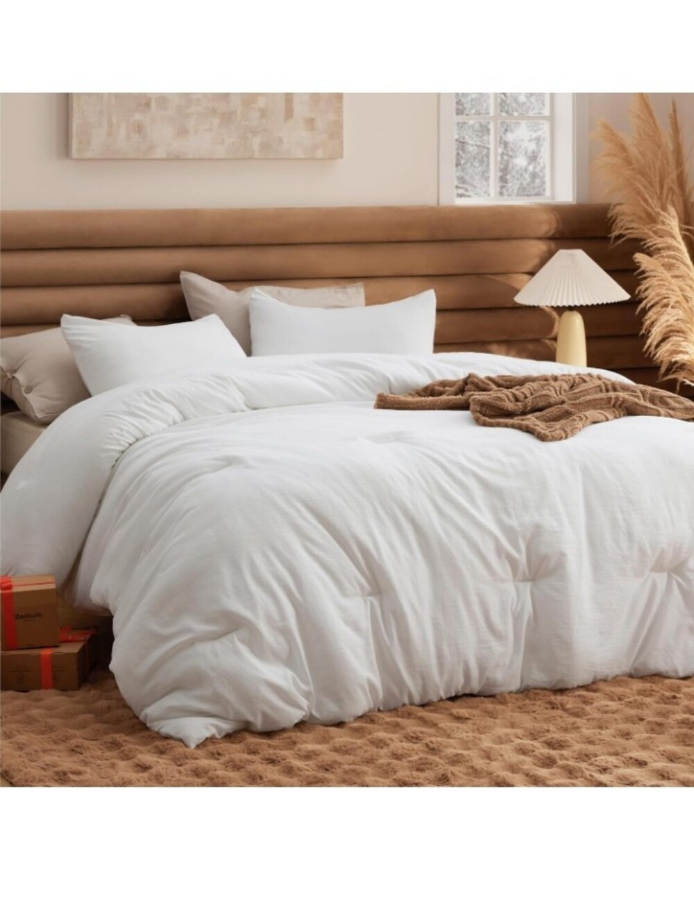 Bedsure Queen Comforter Set Prewashed Soft Bedding Set 3Pcs White 90"x90